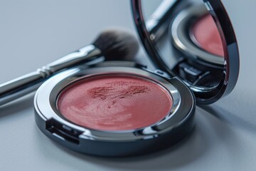 Open Blush Compact with Mirror and Brush