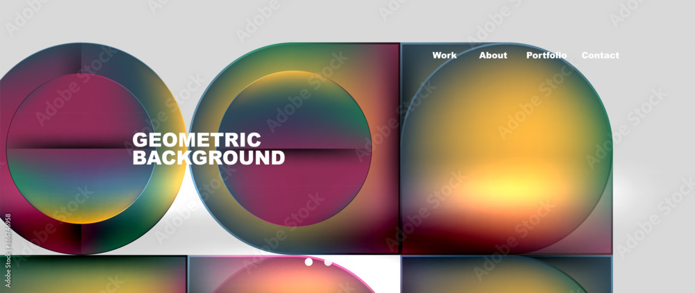 Poster bright colorful squares with round elements minimal geometric background. vector illustration for wa