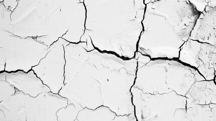 Obraz premium White wall background with distinct black crack patterns, construction defect concept.