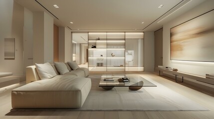 Living room modern and minimalist featuring a low
