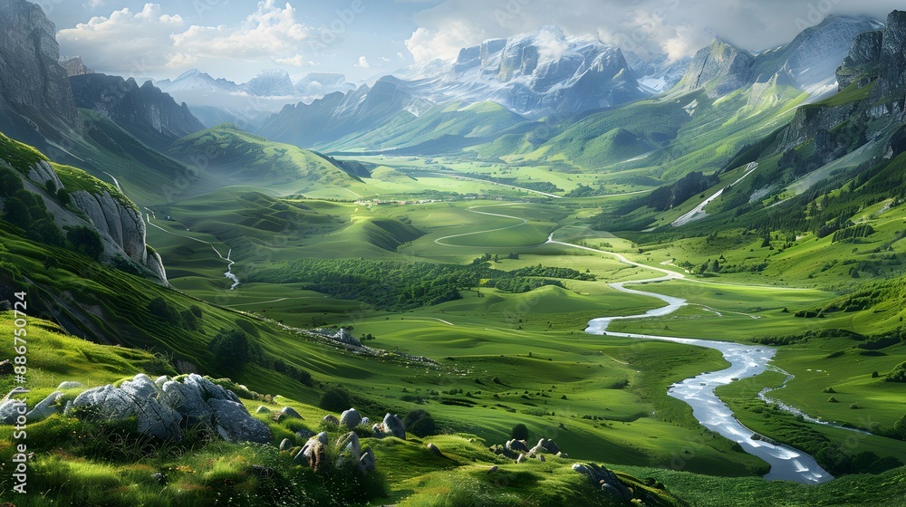 Canvas Prints The valley is wide filled with green fields image