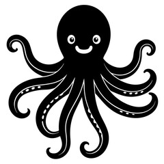 draw a simple happy octopus on silhouette vector