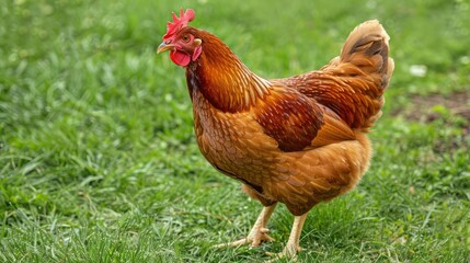 Fototapeta premium Brown farm chicken standing on outdoor