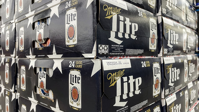 Miller Lite Beer display. Miller beer is also known as the Champagne of Beers and is brewed by Molson-Coors.