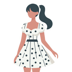 faceless girl in white dress retro style flat vector illustration 
