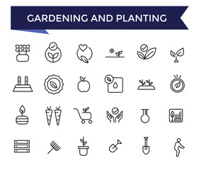 Gardening and Planting Icons set with editable stroke collection for web and ui. Line icons pack. Vector illustration.
