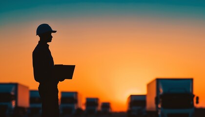 Silhouette of a logistics manager coordinating lastmile delivery logistics, Silhouette logistics transportation manager coordination, Lastmile management