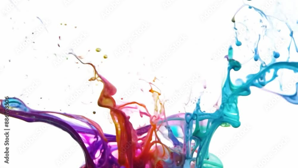Aufkleber Colorful liquid splashes on a white background, creating abstract shapes and patterns.
