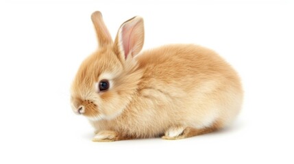 Obraz premium A fluffy rabbit sitting quietly on a clean white background