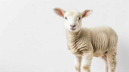 Fototapeta premium A cute lamb standing alone on a white background