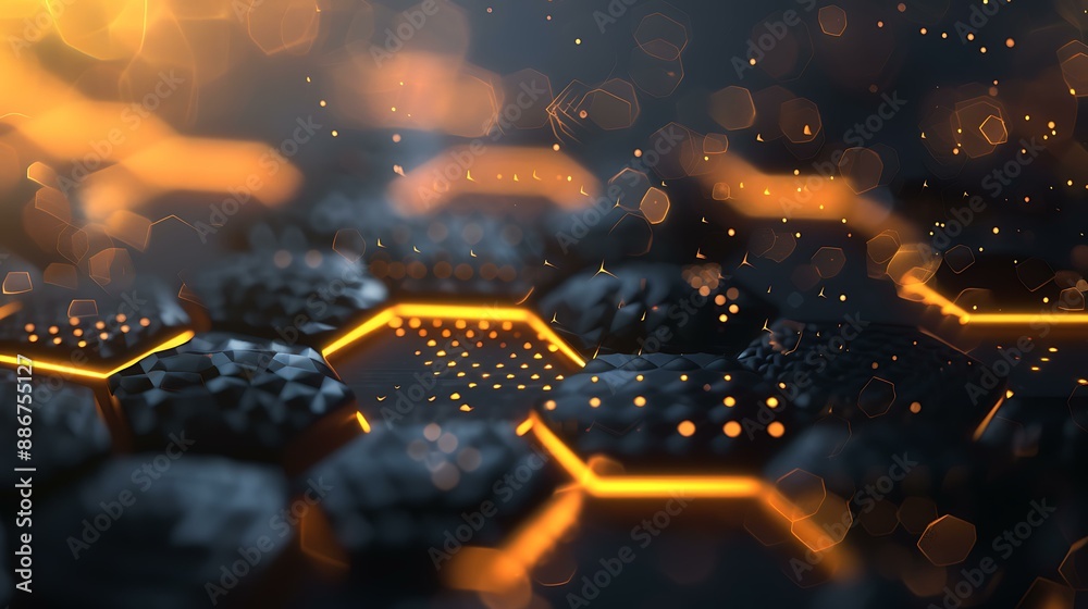 Poster a stylish abstract background showcasing a hexagon pattern with glowing edges, emitting a soft and r