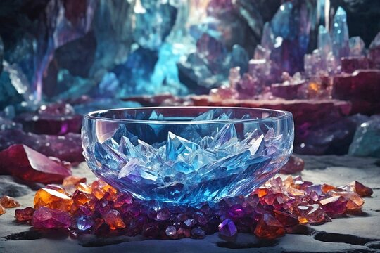 Fantasy image of a cup with crystal elixir
