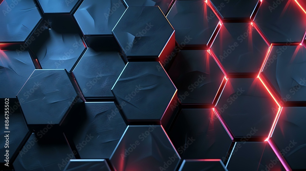 Poster An elegant hexagonal design with luminous lights creating a dynamic and modern abstract background in a dark gradient