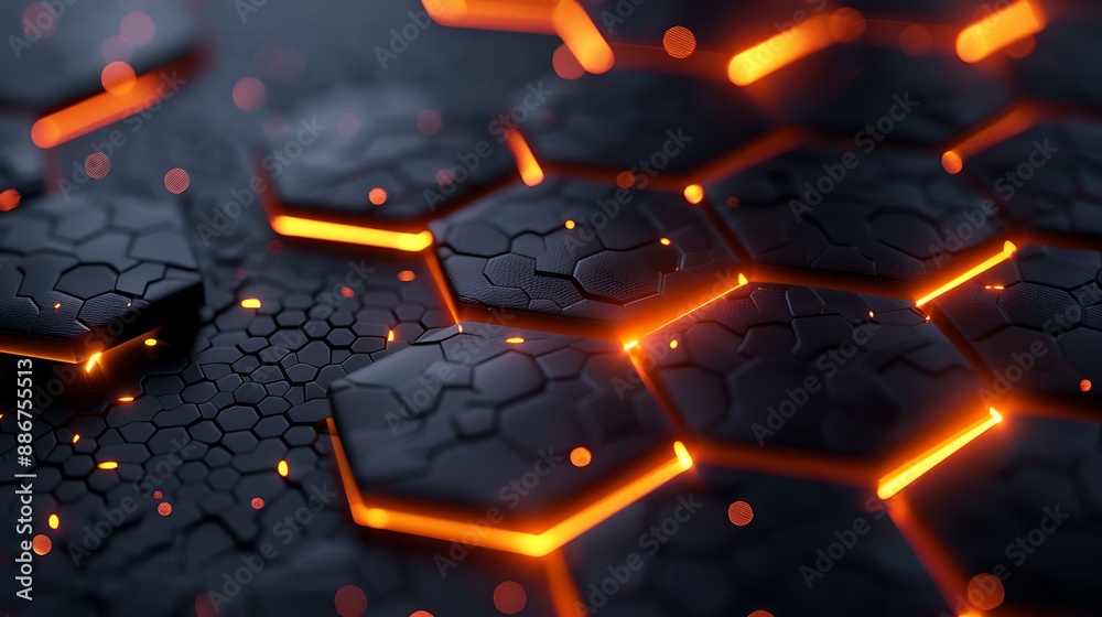 Poster An elegant hexagonal design with luminous lights creating a dynamic and modern abstract background in a dark gradient