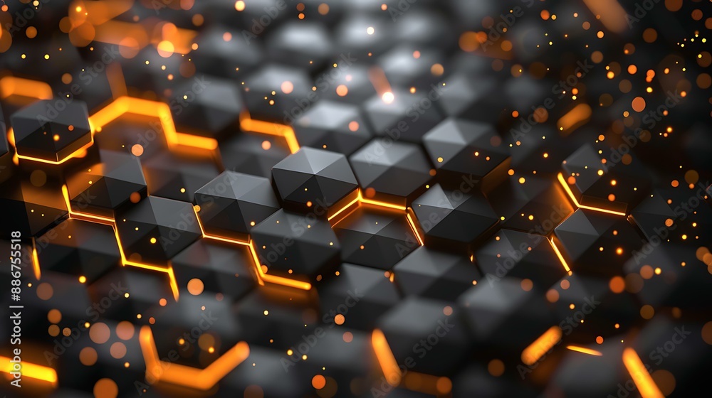 Poster An elegant hexagonal design with luminous lights creating a dynamic and modern abstract background in a dark gradient