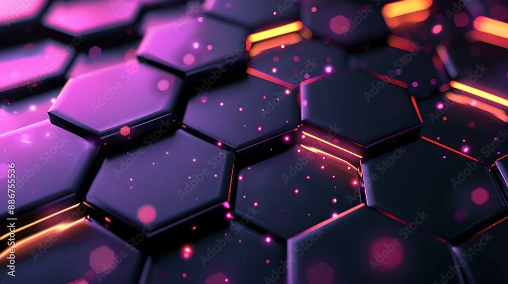 Poster An elegant hexagonal design with luminous lights creating a dynamic and modern abstract background in a dark gradient