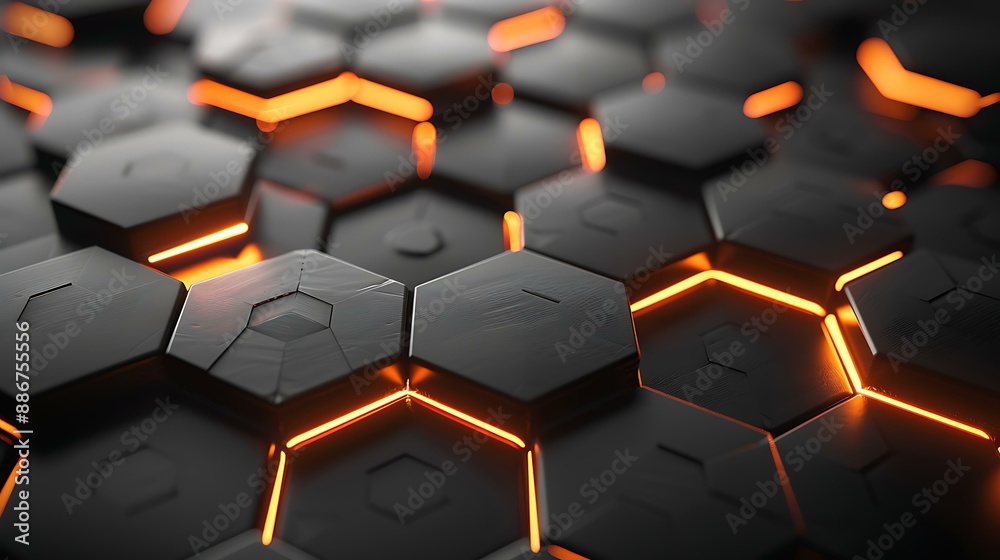 Poster An elegant hexagonal design with luminous lights creating a dynamic and modern abstract background in a dark gradient