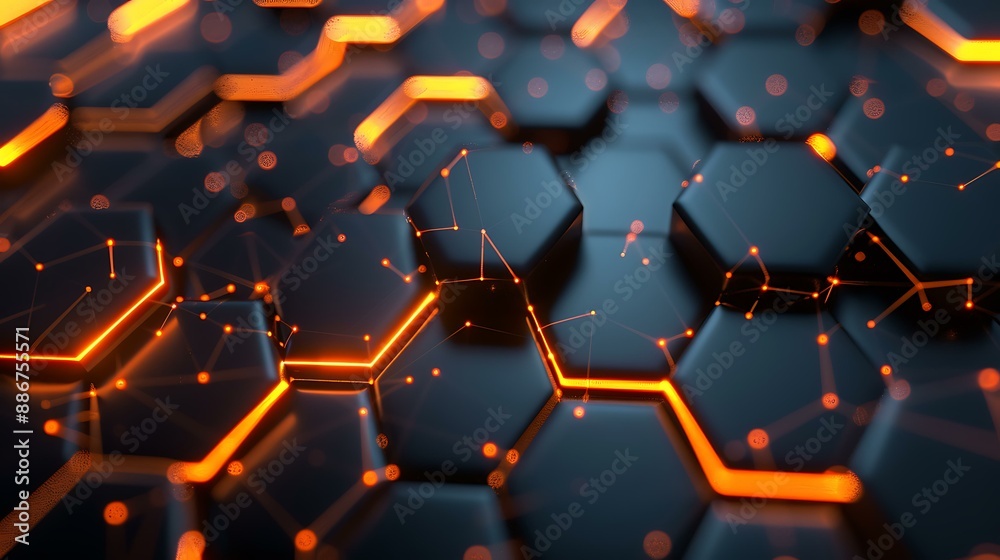 Poster An elegant hexagonal design with luminous lights creating a dynamic and modern abstract background in a dark gradient
