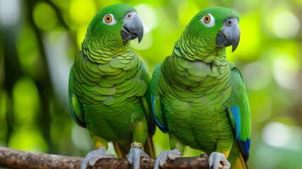 Obraz premium Parrots perched together on a branch