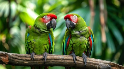 Fototapeta premium Parrots perched together on a branch