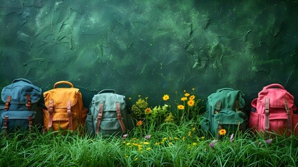school bags green forest tree outdoor beautiful scene background flower painting