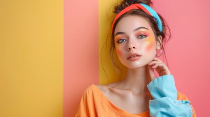 Social media user presenting makeup tips with a colorful pastel background, making the content stand out. 