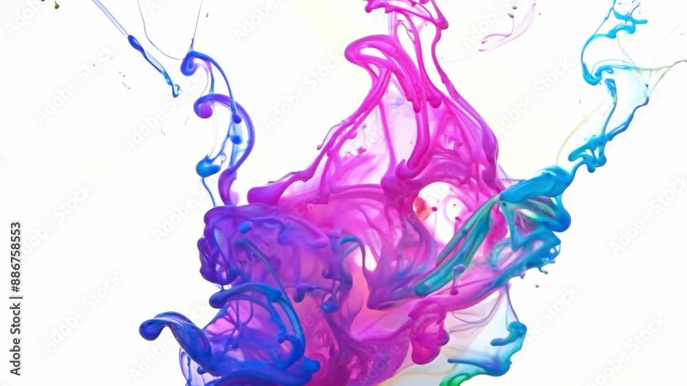 Leinwandbilder pink and blue ink swirls and mixes together in a clear liquid, creating abstract shapes and patterns