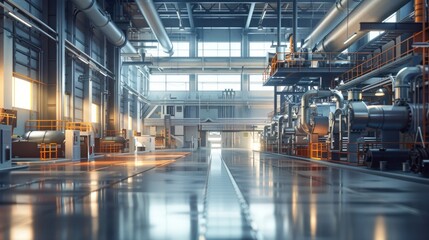 Fototapeta premium Modern Industrial Plant Interior with Advanced Machinery and Equipment in a High-Tech Manufacturing Facility