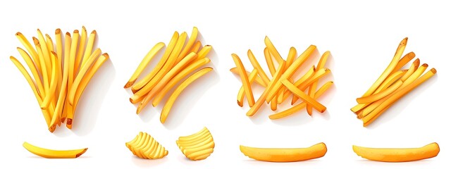 Set of French fries isolated on white background