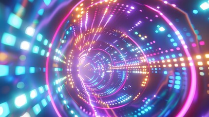 Fototapeta premium Vibrant Technology Abstract Light Tunnel Background with Colorful Digital Patterns, Futuristic Design Concepts, and Dynamic Illumination Effects for Modern Tech Themes