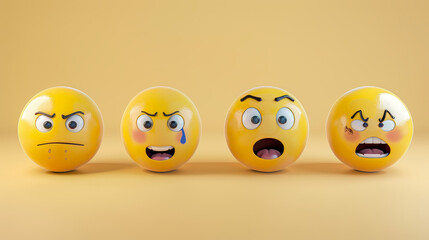 set of realistic 3d emojis in various points of view