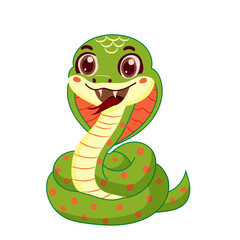 Fototapeta premium Cartoon green snake on white background. Symbol of 2025 lunar new year