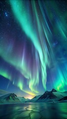 aurora borealis over the mountains , 9:16 aspect ratio , phone wallpaper