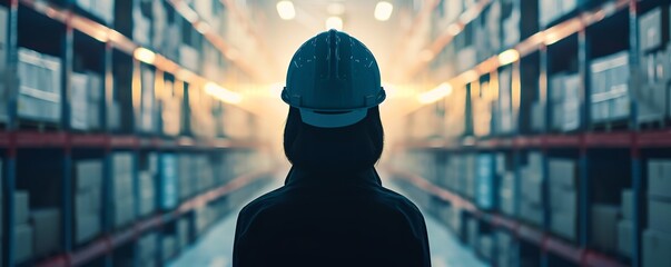 Silhouette of a person coordinating automated delivery systems, Silhouette logistics transportation manager coordination, Automation management