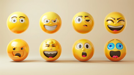 Fototapeta premium set of realistic 3d emojis in various points of view