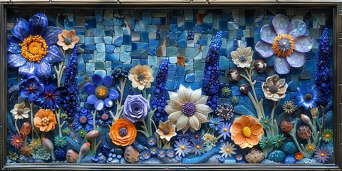 Colorful Stained Glass Art Mosaic Panel, Floral Pattern, Decorative Wall Sculpture