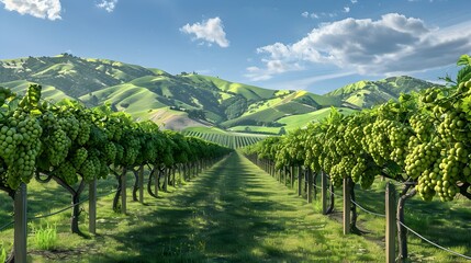 Obraz premium Kiwi plantation on a warm day with vines image