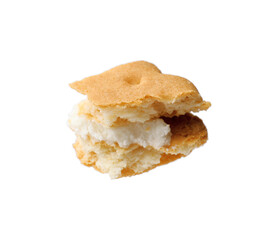 Piece of tasty sandwich cookie isolated on white