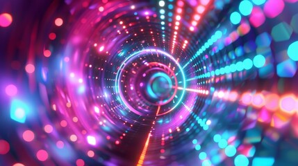 Vibrant Technology Abstract Light Tunnel Background with Colorful Digital Patterns, Futuristic Design Concepts, and Dynamic Illumination Effects for Modern Tech Themes