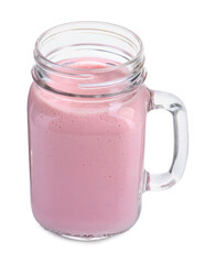 Tasty yogurt in mason jar isolated on white