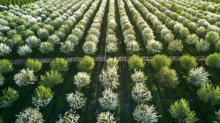 Fototapeta premium Cherry plantation in spring when the trees img