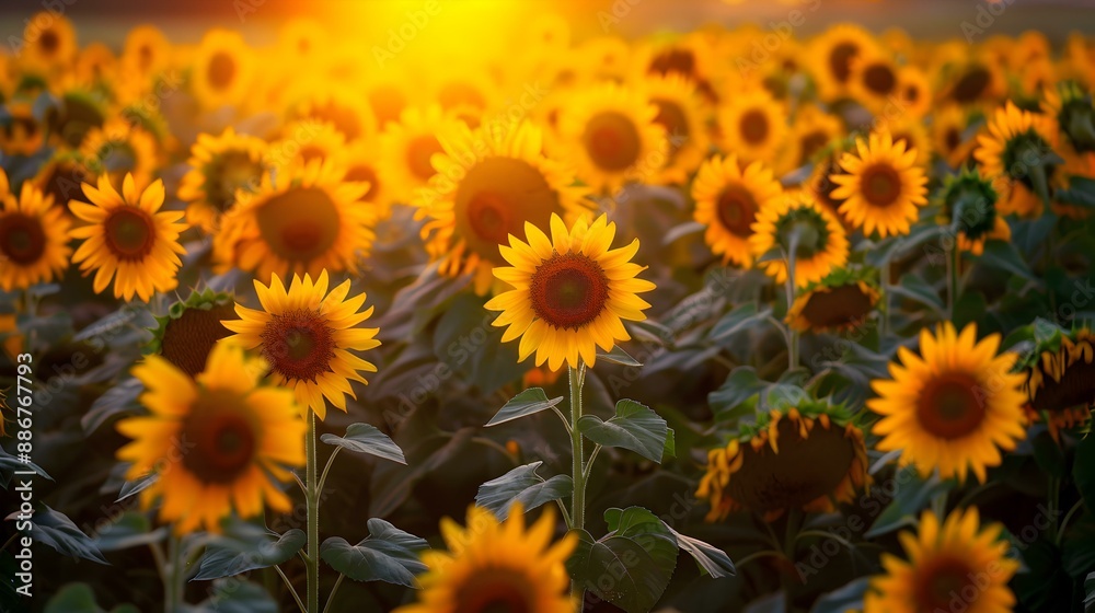 Sticker a field of sunflowers at sunset a huge image