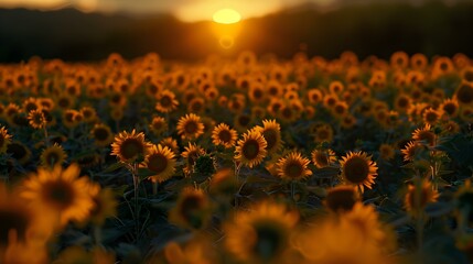 A field of sunflowers at sunset a huge © Yelena