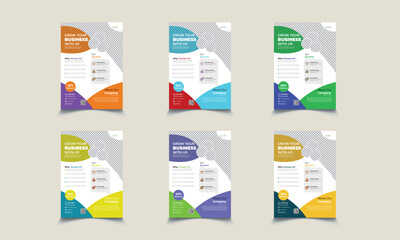 Corporate Business Flyer design 6 colour variation , vector template in A4 size - Vector