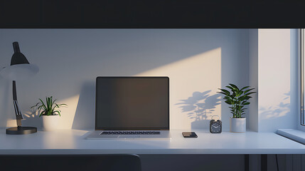 Minimalist Home Office Desk with Computer
