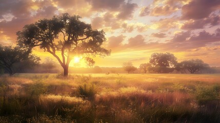 Dawn in the savannah when the sun rises picture