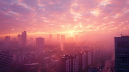 Fototapeta premium Dawn over the city when the first rays image