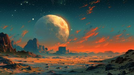 Pixel art depiction of a vast dune desert landscape, characterized by sand dunes and a clear sky, in a retro gaming style.