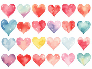 cute hearts watercolor clipart set