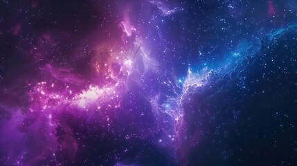 Naklejka premium Beautiful fantasy starry night sky, blue and purple colorful, galaxy and aurora 4k wallpaper.